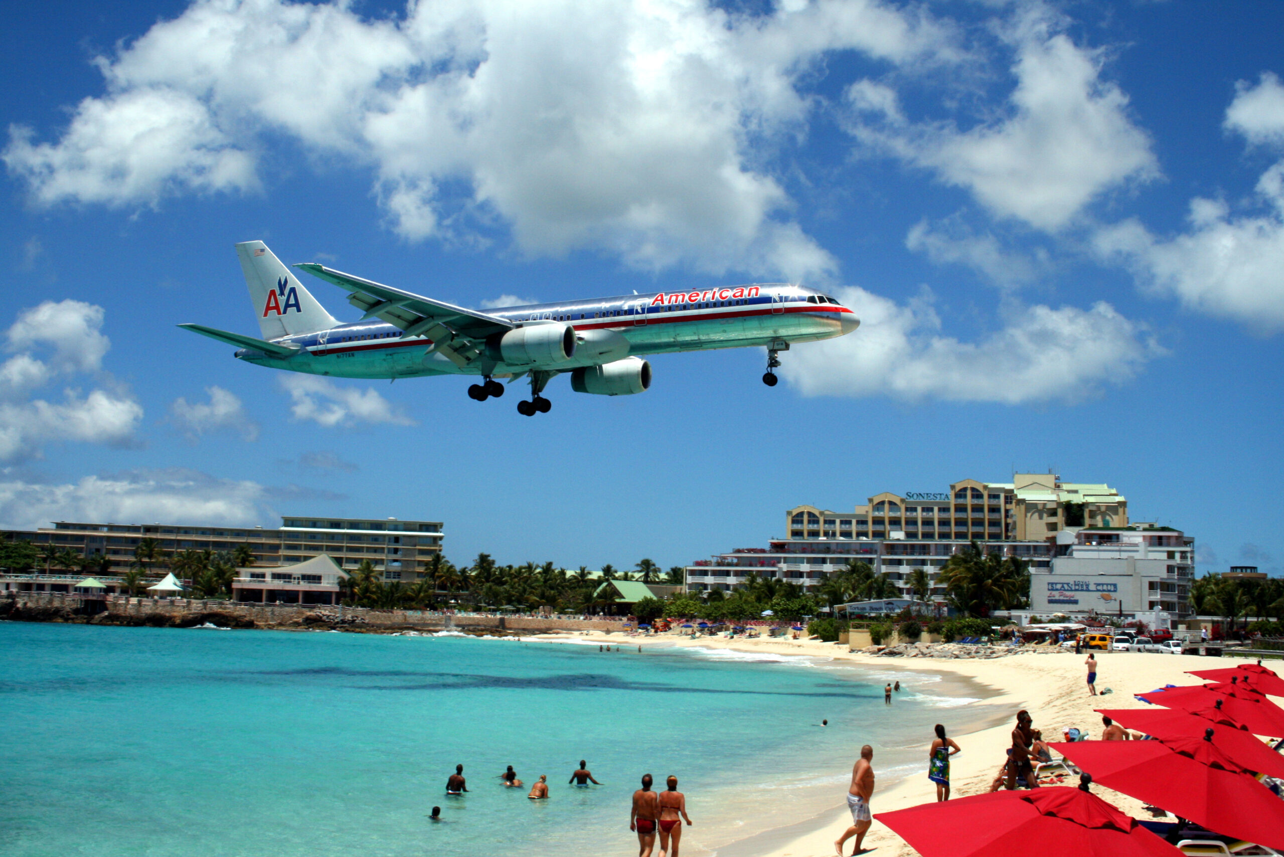 Plane landing over Maho Beach, Sint Maarten